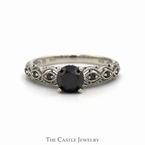 1cttw Black Diamond Engagement Ring with Diamond Accented Sides in 10k White Gold Modern Token Excellent product
