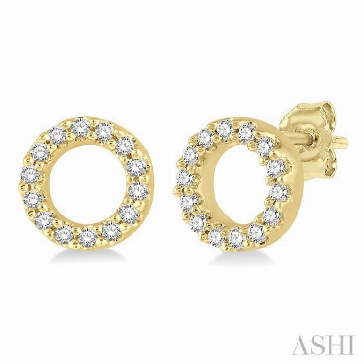 1/10 Ctw Circular Round Cut Diamond Petite Fashion Earring in 10K Yellow Gold Luxury Shine Finish