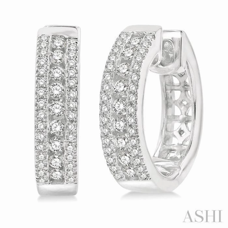 Close Up Occasion Accent 1/2 ctw Channel Set Round Cut Diamond Hoop Earring in 14K White Gold