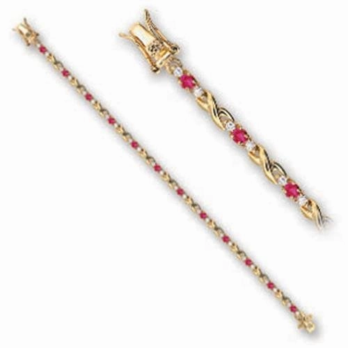 Premium Grade Boho Style 46806 - Gold Brass Bracelet with Synthetic Garnet in Ruby