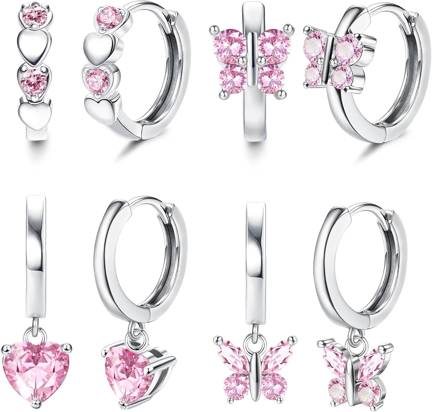 Florideco Hypoallergenic Small Hoop Earrings for Girls Women S925 Silver Needle Toddler Earrings Girls Hoop Earrings Dangling Huggie Teens Earrings Set for Sensitive Ears(over 4 years old)