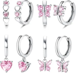 Florideco Hypoallergenic Small Hoop Earrings for Girls Women S925 Silver Needle Toddler Earrings Girls Hoop Earrings Dangling Huggie Teens Earrings Set for Sensitive Ears(over 4 years old)