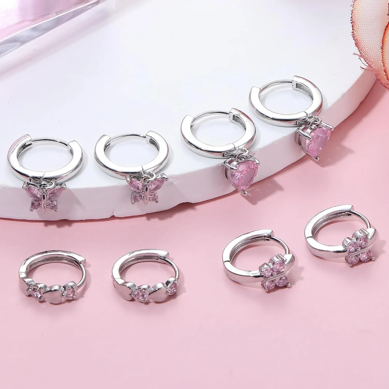Florideco Hypoallergenic Small Hoop Earrings for Girls Women S925 Silver Needle Toddler Earrings Girls Hoop Earrings Dangling Huggie Teens Earrings Set for Sensitive Ears(over 4 years old)