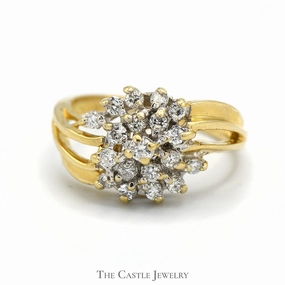 Flower Shaped 1/2cttw Diamond Cluster Ring in 14k Yellow Gold Open Swirled Setting Romantic Object Graceful Aesthetic