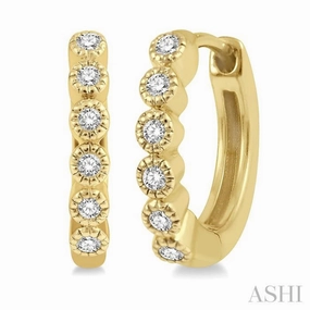 Handcrafted Style 1/10 ctw Round Cut Diamond Huggie Petite Earrings in 10K Yellow Gold