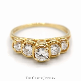 1cttw 5 Diamond Band with Open Tiered Bezel Design in 14k Yellow Gold Vintage Accessory