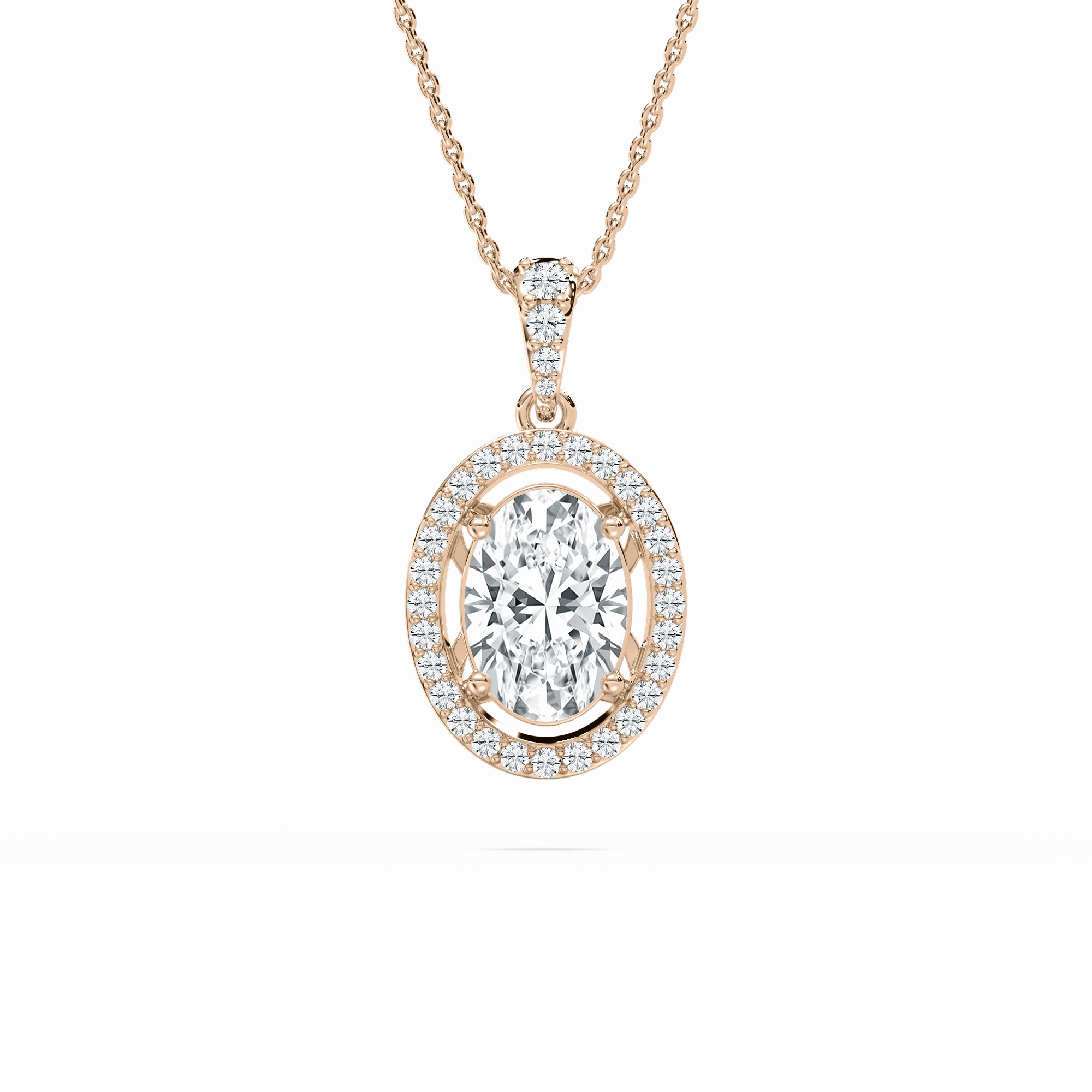 2 ? ctw Oval and Round Lab Grown Diamond Halo Pendant - 18 Inches Casual Chain Accessory Ageless Accessory