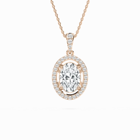 2 ? ctw Oval and Round Lab Grown Diamond Halo Pendant - 18 Inches Casual Chain Accessory Ageless Accessory