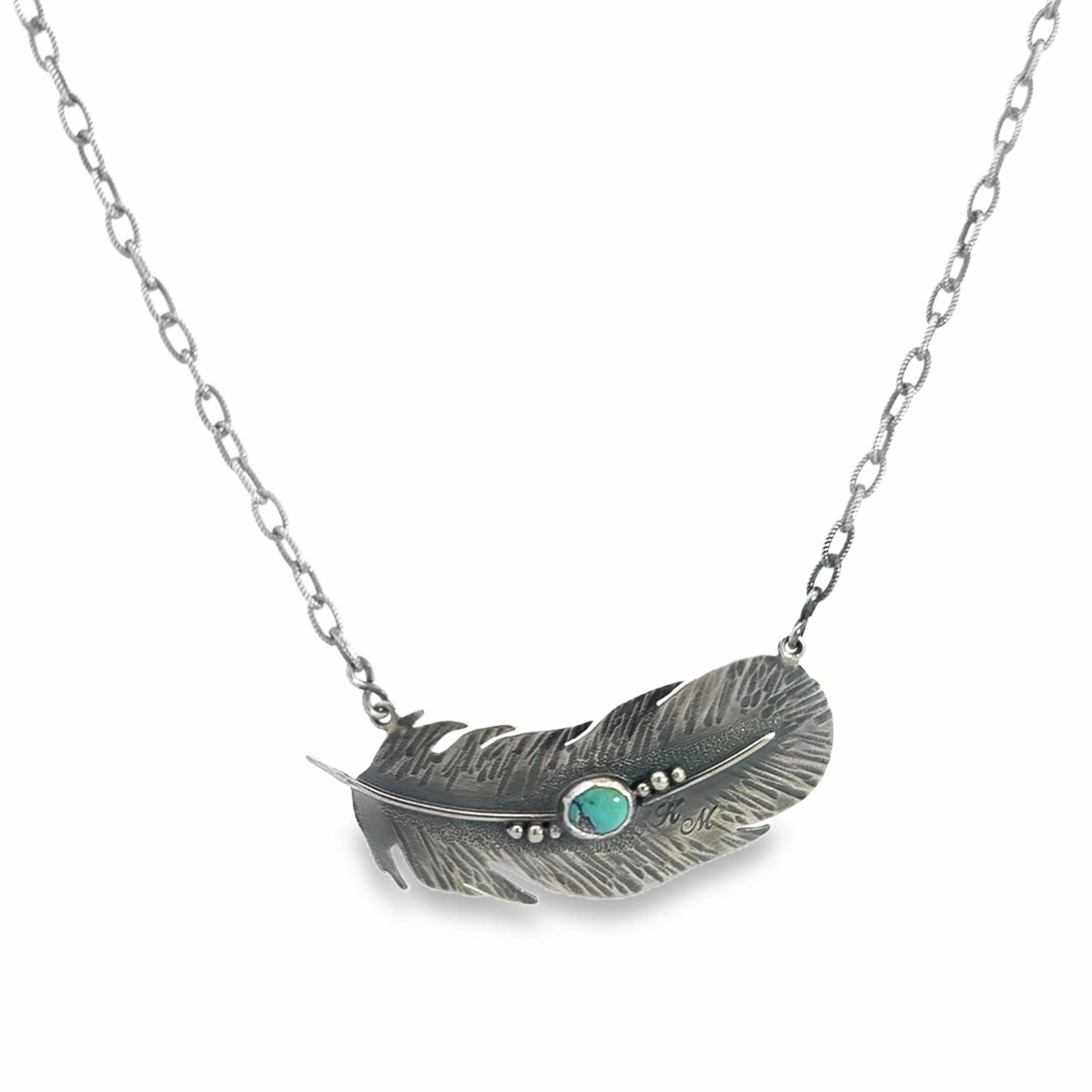 Sterling Silver Feather Necklace with Turquoise Stone Impeccable Touch Event Edge