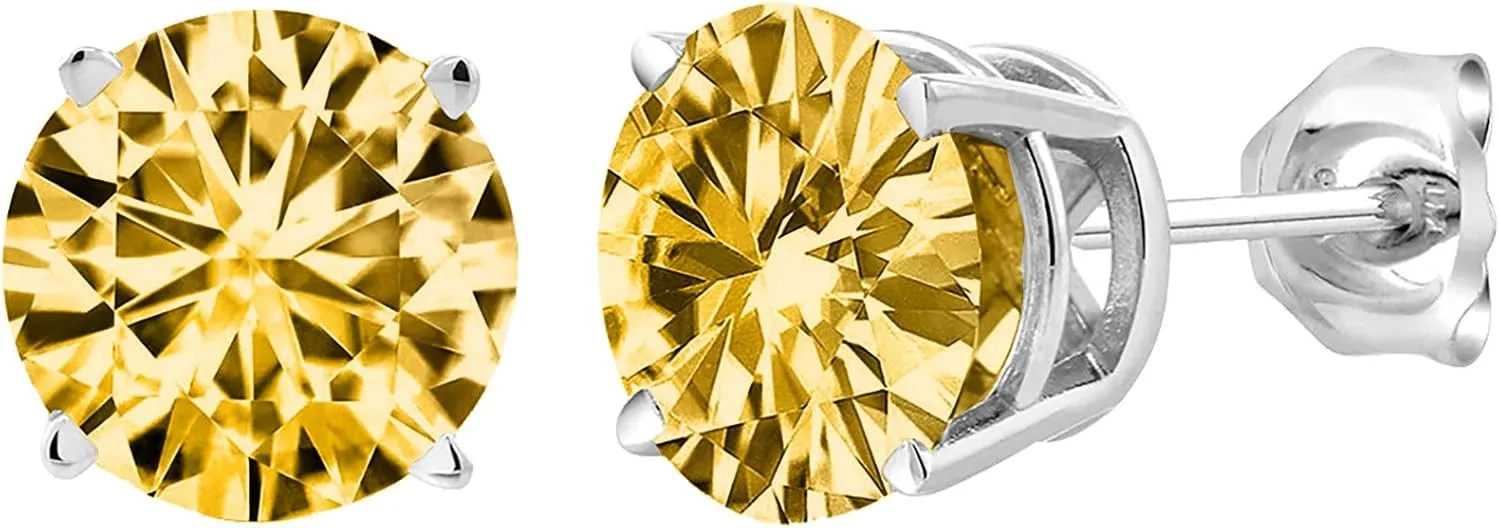 Four Claws Stud Earrings for Women Solitaire Zircon Earrings Dainty Imitation Diamond Earrings (Rose Gold, 5)