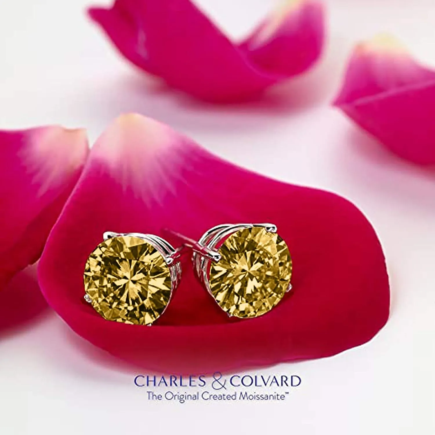 Four Claws Stud Earrings for Women Solitaire Zircon Earrings Dainty Imitation Diamond Earrings (Rose Gold, 5)