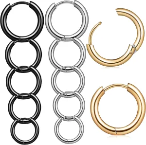 FRCOLOR 15 Pairs Hoop Earrings for Men Multi Titanium Steel Comfortable Cartilage Piercing Jewelry for Daily Wear Special Occasions