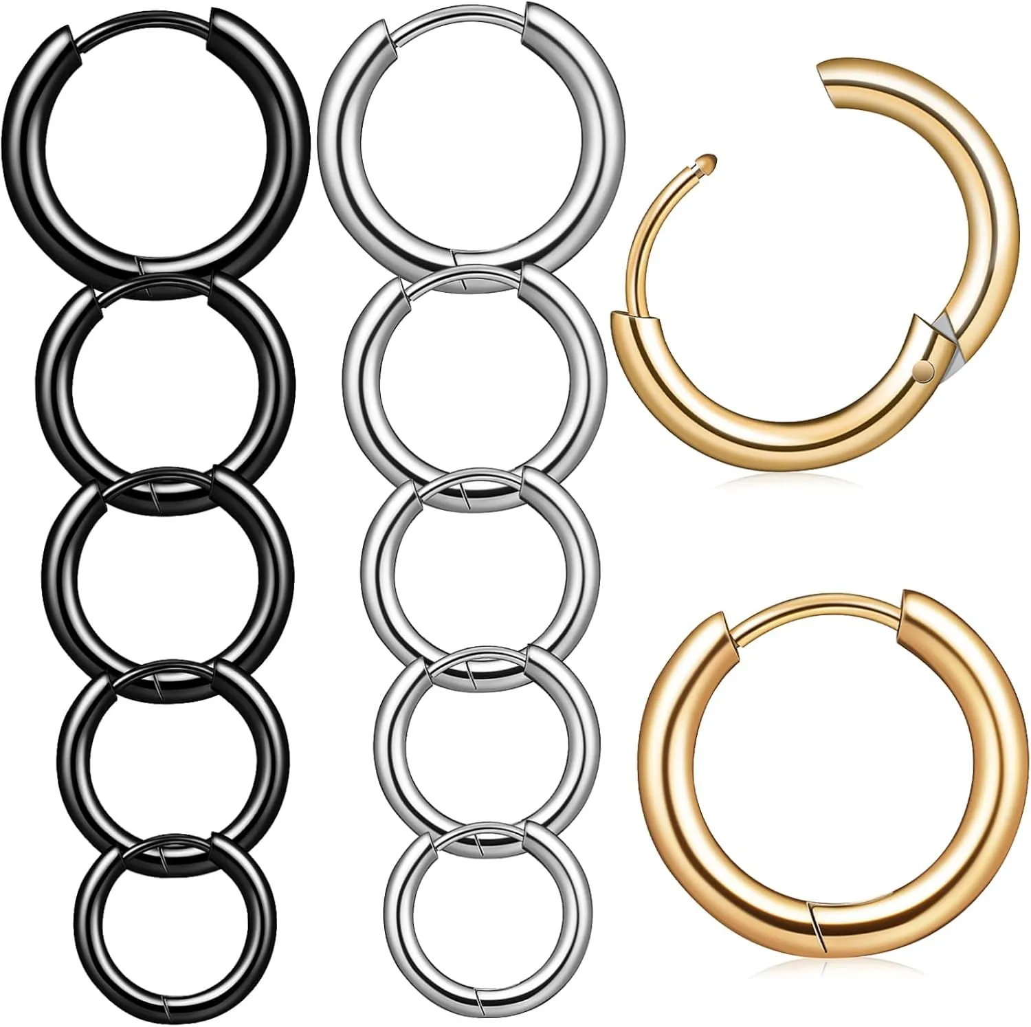 FRCOLOR 15 Pairs Hoop Earrings for Men Multi Titanium Steel Comfortable Cartilage Piercing Jewelry for Daily Wear Special Occasions