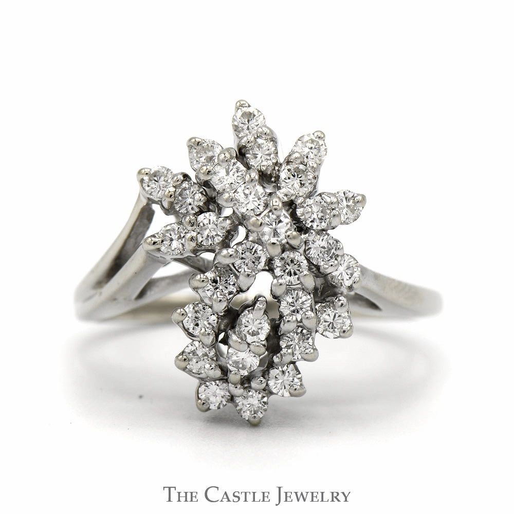 Free Form 1/2cttw Diamond Flower Cluster Ring in 14k White Gold Vintage Inspiration