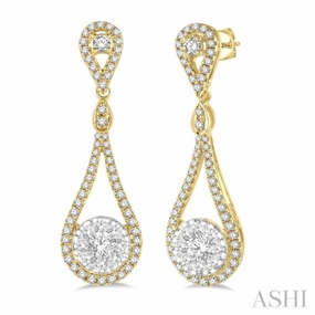 1 Ctw Loop Dangler Round Cut Diamond Lovebright Hanging Earrings in 14K Yellow and White Gold Gloss Moment
