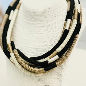 Minimal Highlight Rope Slub Necklace Black Multi