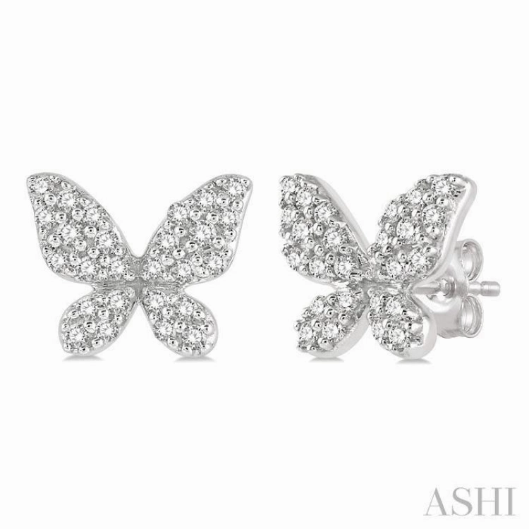 Effortless Charm 1/5 Ctw Butterfly Motif Round Cut Diamond Petite Fashion Earring in 10K White Gold