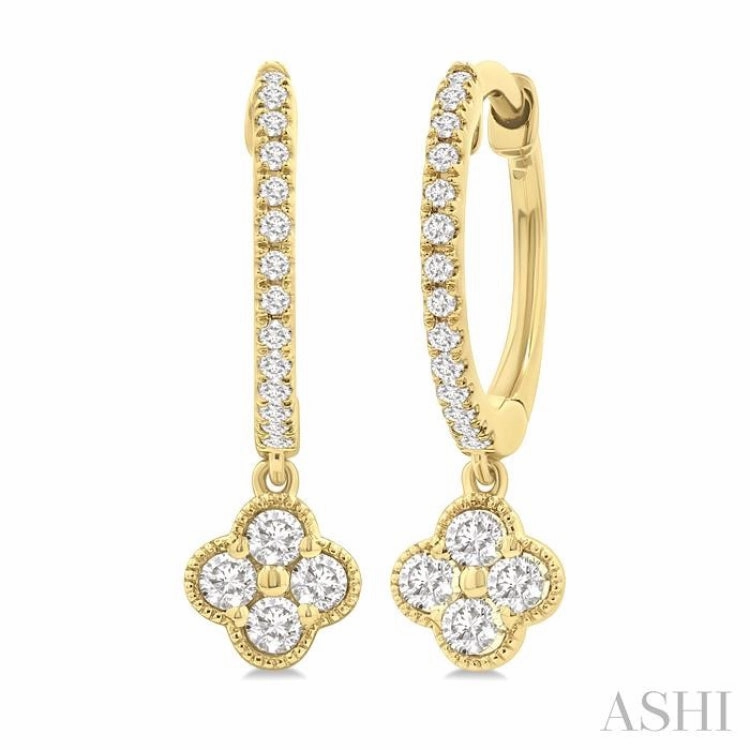 1/3 Ctw Clover Round Cut Diamond Huggie Fashion Earrings in 14K Yellow Gold Timeless Embellishments Luxury Craft