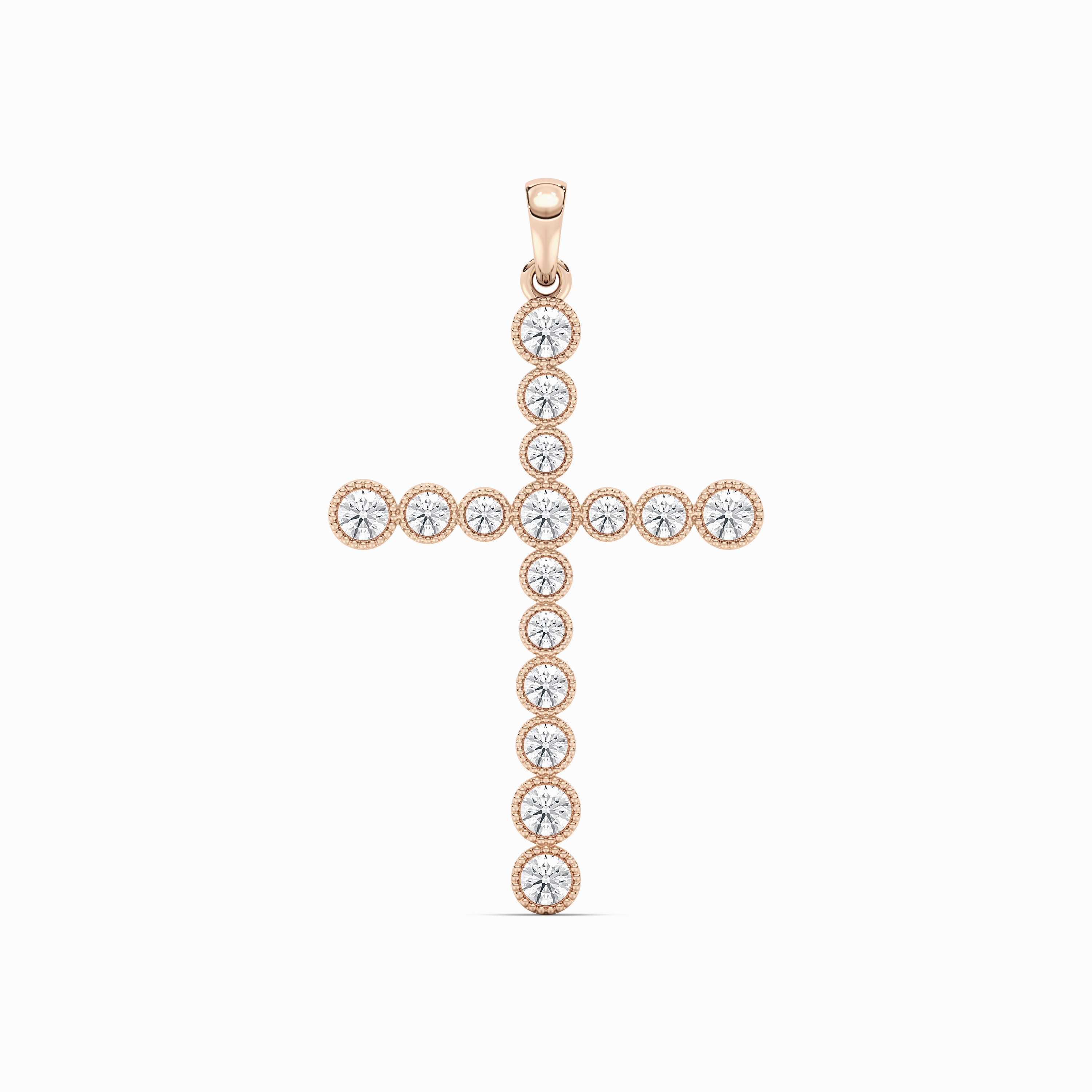 1/4 ctw Round Lab Grown Diamond Beaded Bezel Cross Pendant  - 18 Inches Vintage design