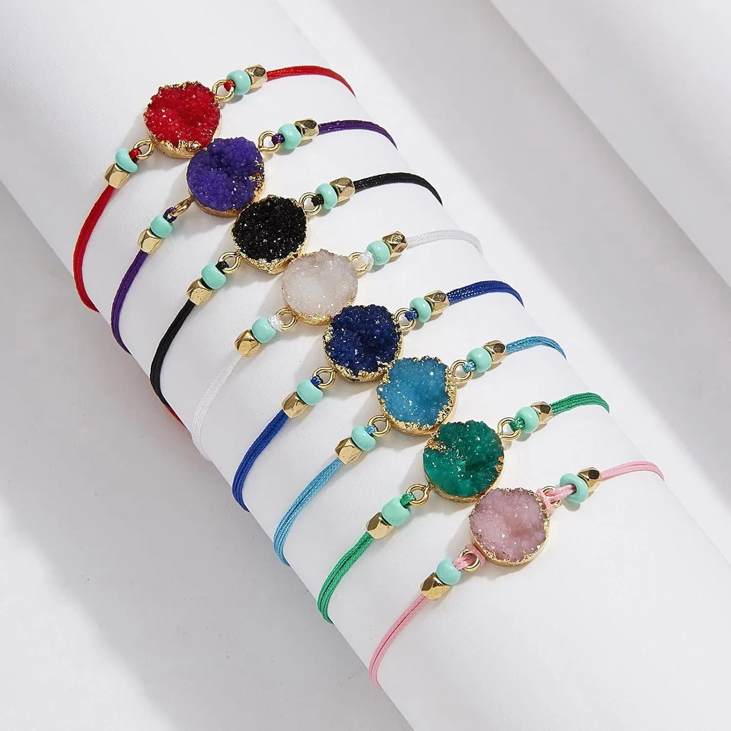 Friendship Braided Bracelet for Women,Adjustable Wrist Braided Rope Beaded Bracelet Resin Moon Sun Natural Stone Bracelets