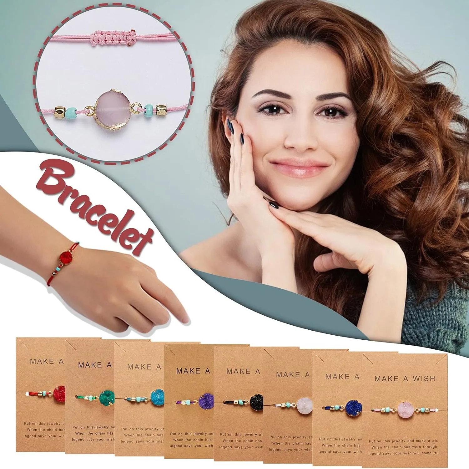 Friendship Braided Bracelet for Women,Adjustable Wrist Braided Rope Beaded Bracelet Resin Moon Sun Natural Stone Bracelets