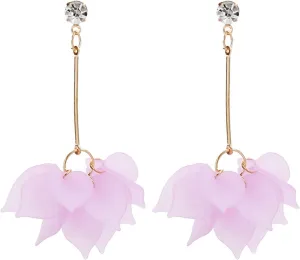 Frosted Multi-Layered Petal Earrings Solitaire Zircon Stud Drop Earrings Bohemian Dangle Earrings for Women (Purple, One Size)
