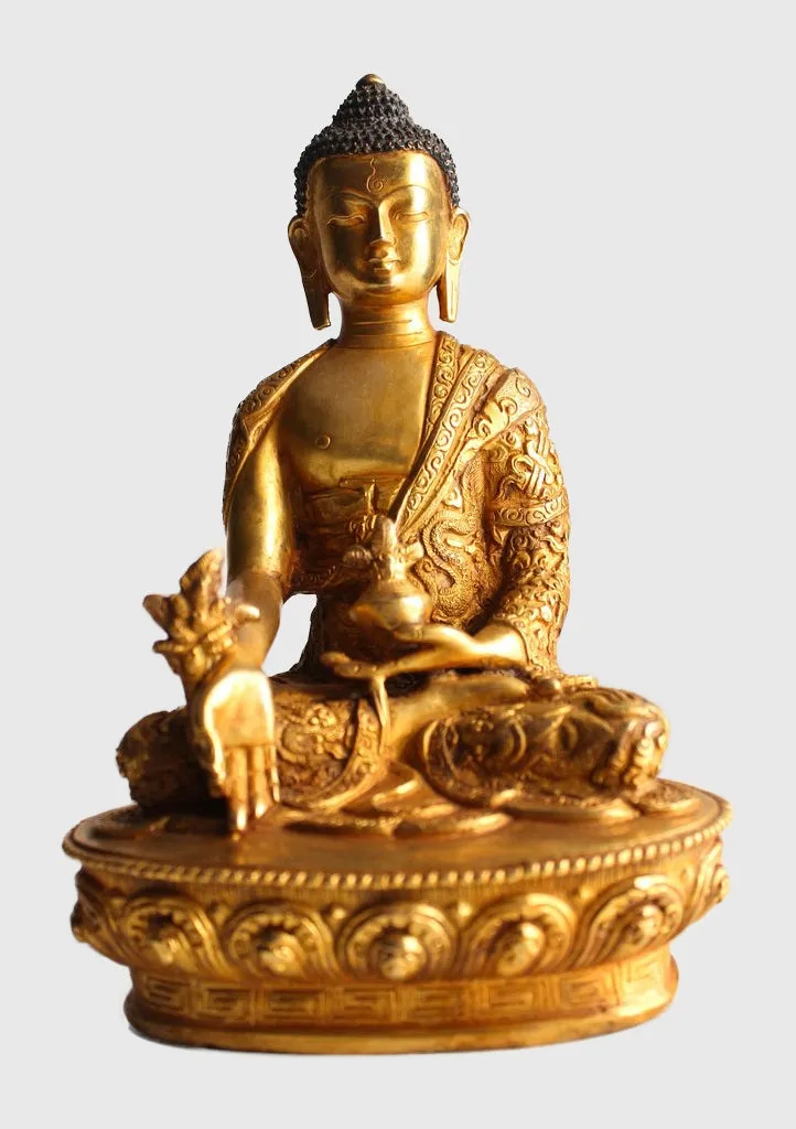 Fully Gold Plated and Dragon Carved Menla Medicine Buddha Statue BST105