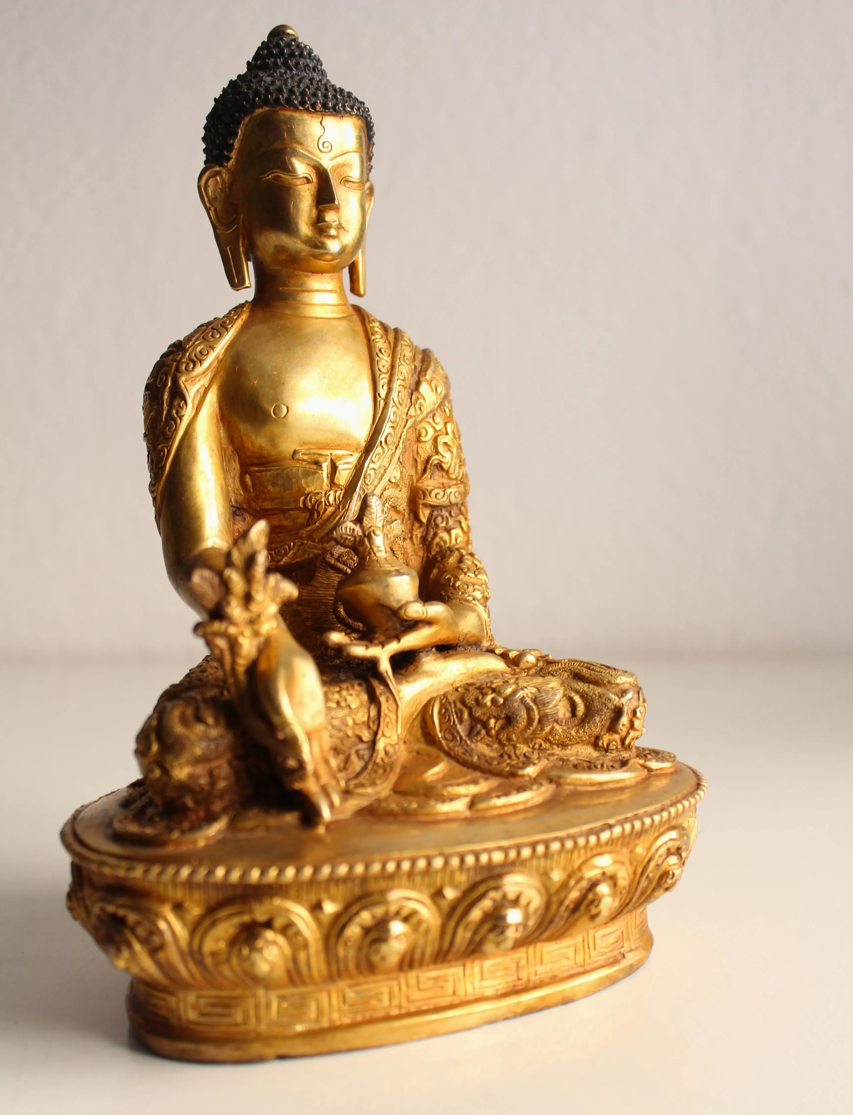 Fully Gold Plated and Dragon Carved Menla Medicine Buddha Statue BST105