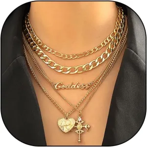 FUTIMELY Chunky Layered Heart Cross Necklaces for Women Gothic Love Crucifix Figaro Chain Necklaces Adjustable Geometry Cross Necklaces Party Jewelry Gift