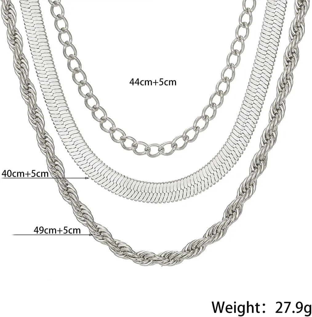 FUTIMELY Gold Layered Choker Necklaces Set for Women Dainty Stackable Silver Herringbone Chain Necklaces Adjustable Simple Twist Link Necklaces Jewelry Gifts