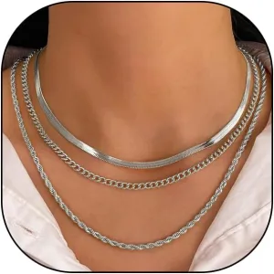 FUTIMELY Gold Layered Choker Necklaces Set for Women Dainty Stackable Silver Herringbone Chain Necklaces Adjustable Simple Twist Link Necklaces Jewelry Gifts