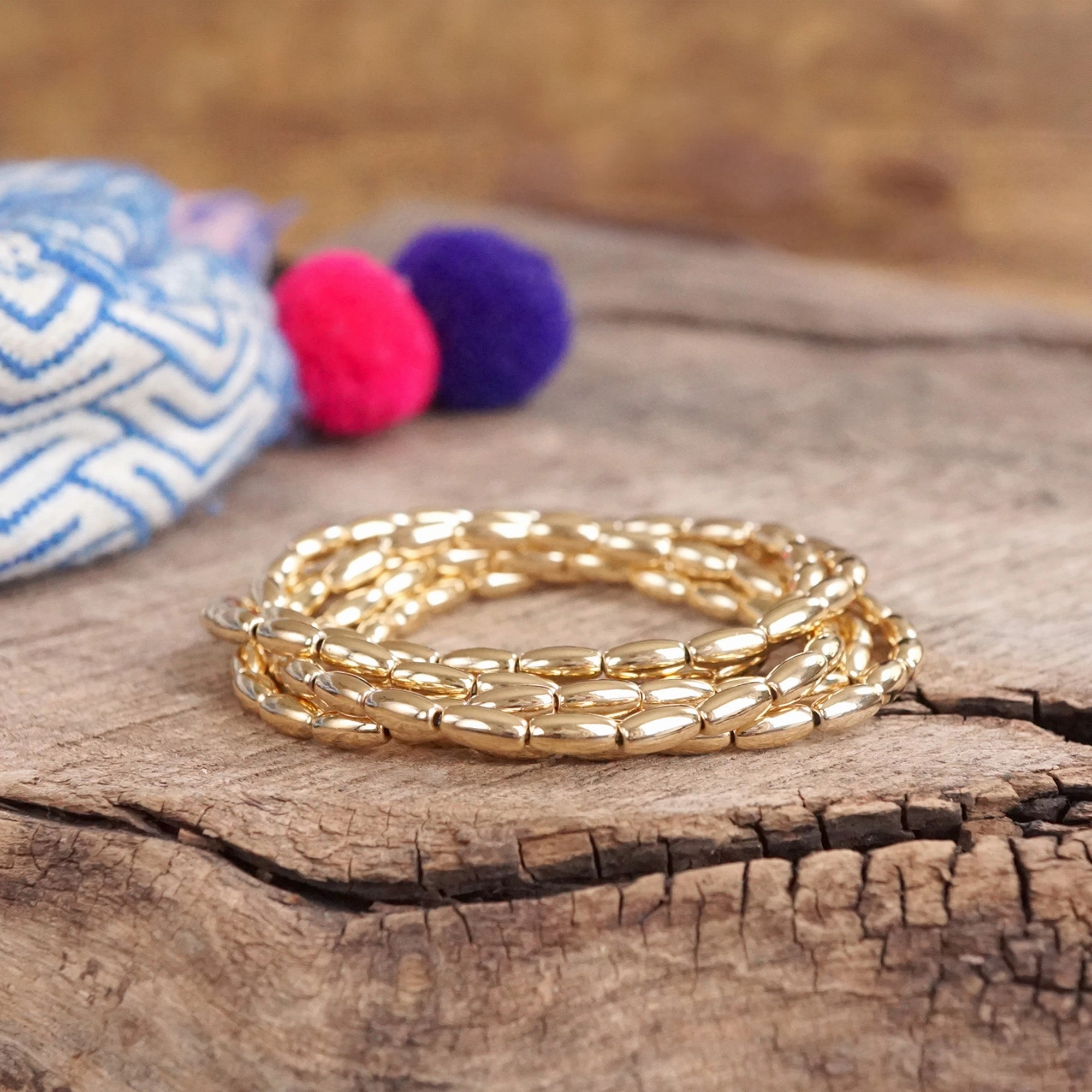 Metal Beaded bracelet stack 5 bracelets - Gold Silver tone Journey??s End Inclusive Choice