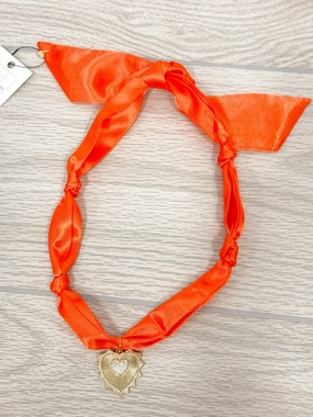 Game Day Hearts Orange Scarf Necklace Minimal Accent