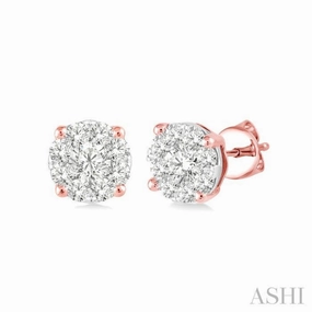 1/4 Ctw Lovebright Round Cut Diamond Stud Earrings in 14K Rose and White Gold Style Match