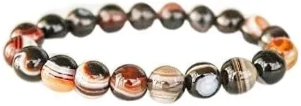 GEMZ Natural Sardonyx 8 mm Round Smooth Beads Stretchable 7 inch Bracelet Healing/Meditation/Prosperity