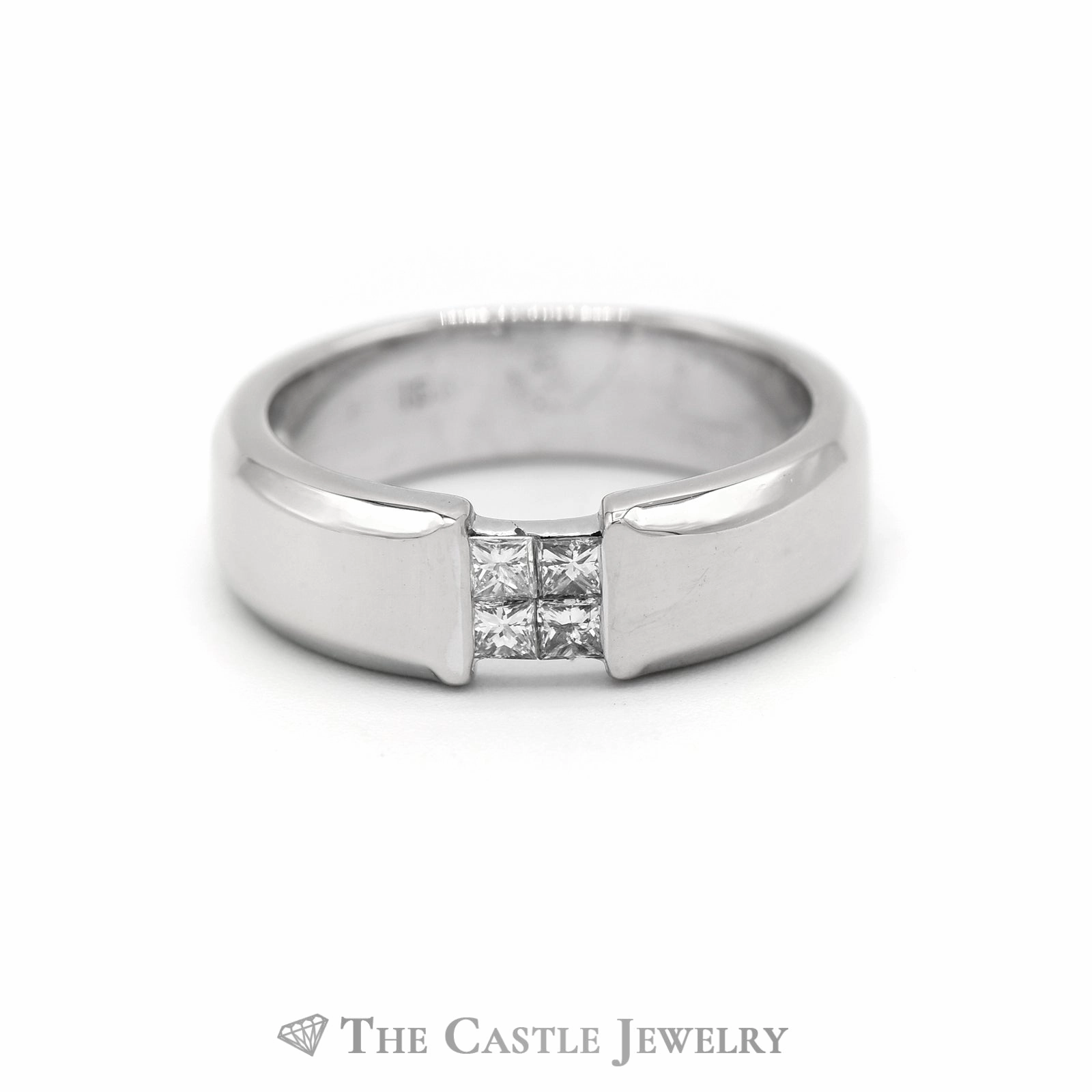 Gent's .25CTTW Princess Cut Diamond Band in 18KT White Gold Bold Accent Sleek Style