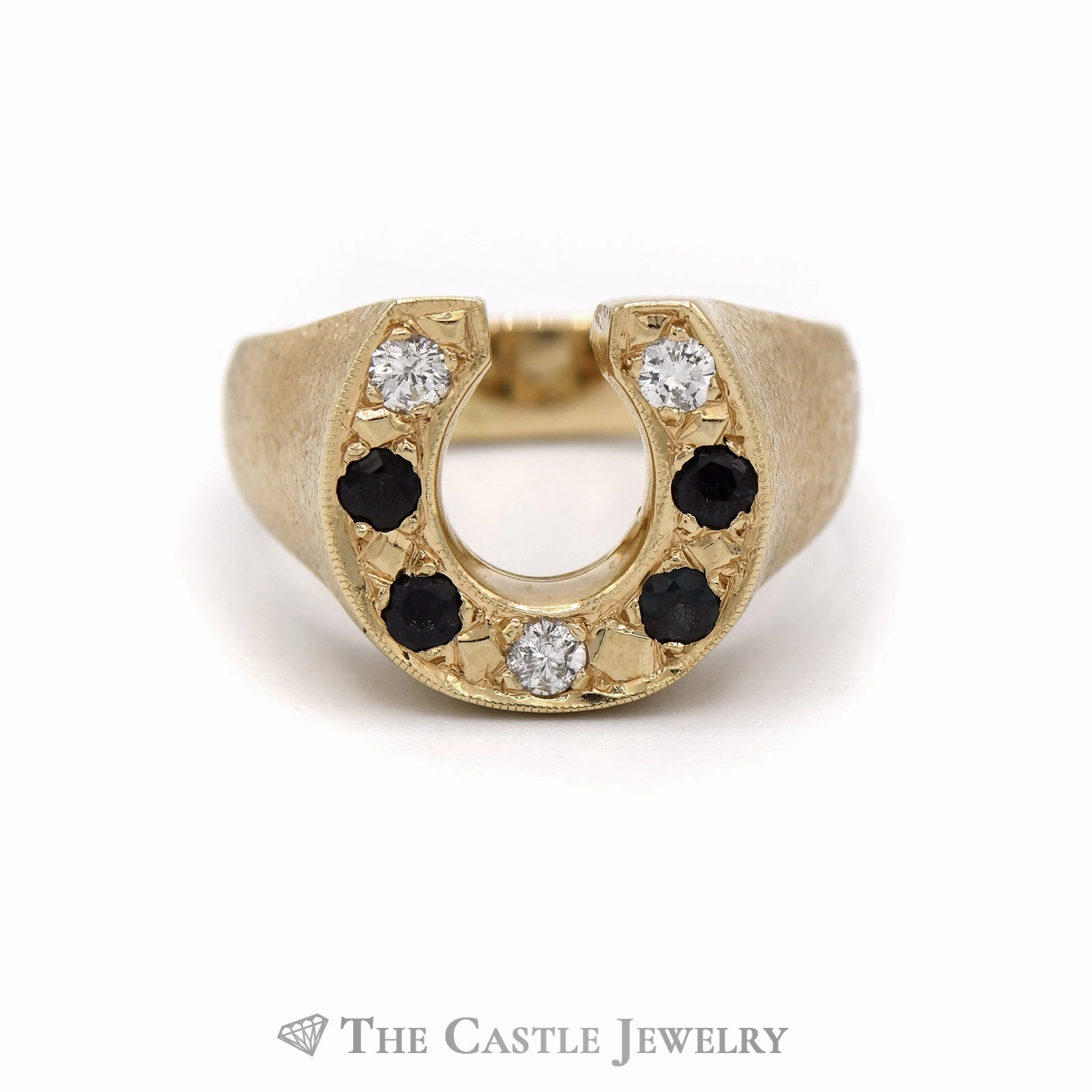Gent's Sapphire and Diamond Horseshoe Ring in 10KT Yellow Gold Classic Appeal Special Gift
