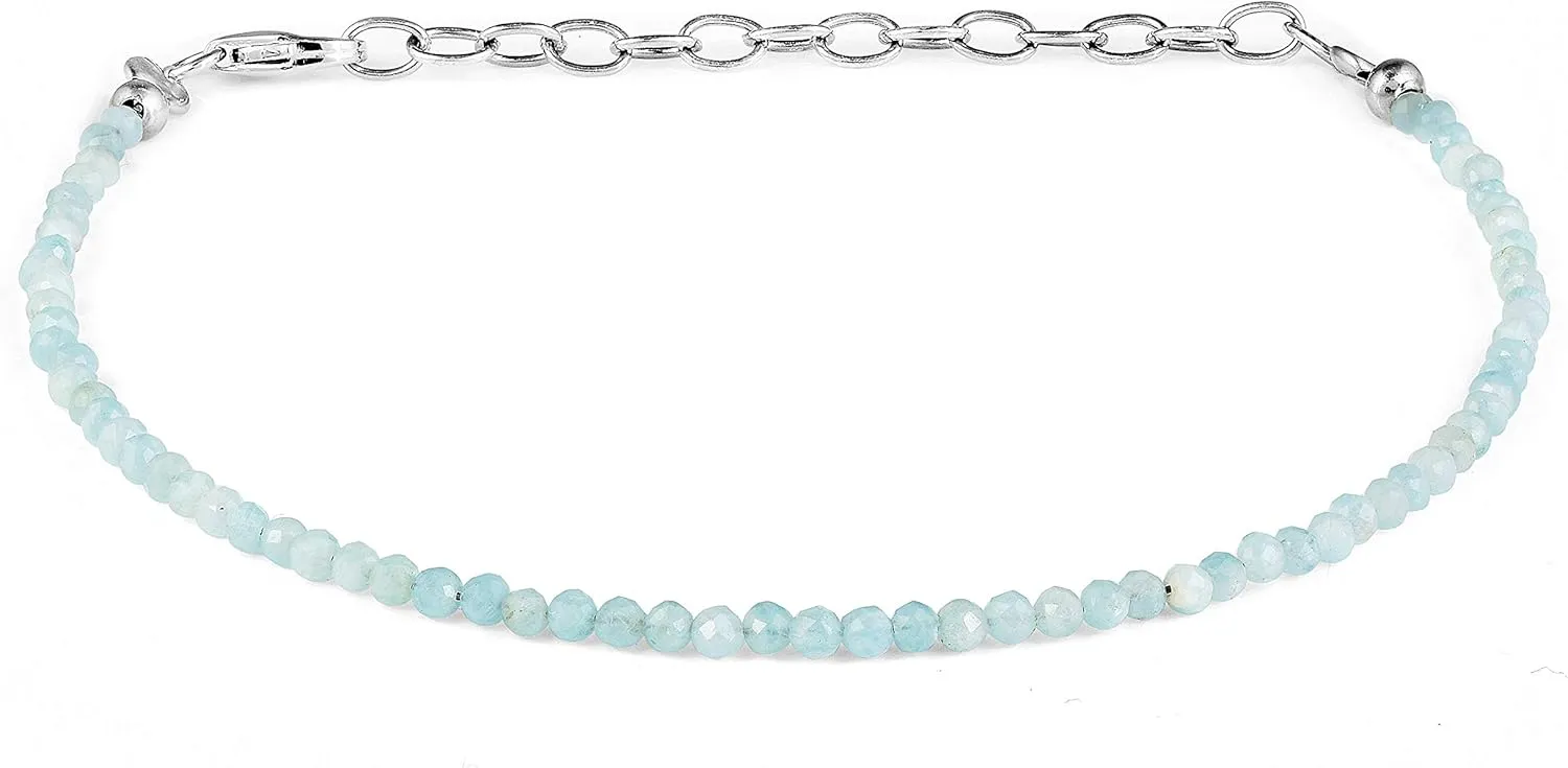 Genuine Aquamarine Bracelet, March Birthstone, Delicate Jewelry, Handmade Gemstone Bracelet, Aquamarine Gemstone Bracelet, Dainty Bracelet For Gift