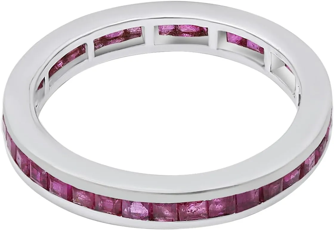 Genuine Ruby Eternity Ring 18k White Gold Band Womens Band Jewelry July Birthstone Ruby Full Eternity Handmade Mother Ring Christmas Gifts
