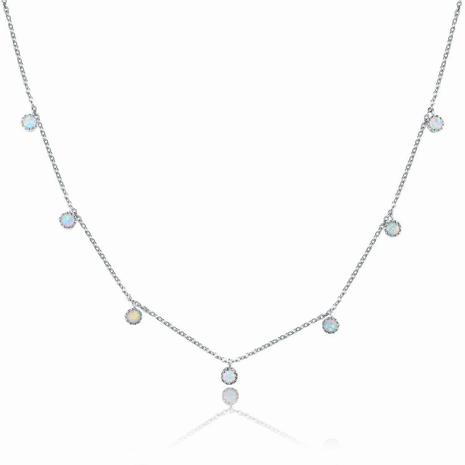18K White Gold Plated Fire Opal Stone Necklace Lovely Accessory