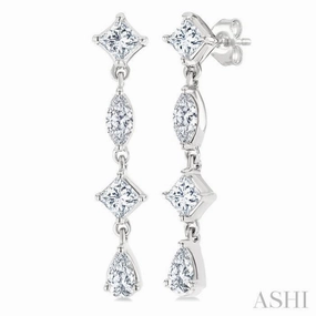 1/2 Ctw Mixed Cut Diamond Fashion Long Earrings in 14K White Gold Natural Elements Trendy Charm