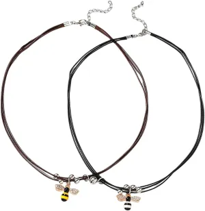 GIGB PBDK Punk Bee Choker Necklaces for Women Couples Leathe Rope Lover Statement Matching Necklaces Cute Animal BFF Necklaces Friendship Jewelry Gifts