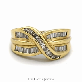 Eternal Work Dashing Accessory 1.5cttw Channel Set Baguette and Round Diamond Crossover Band in 14k Yellow Gold