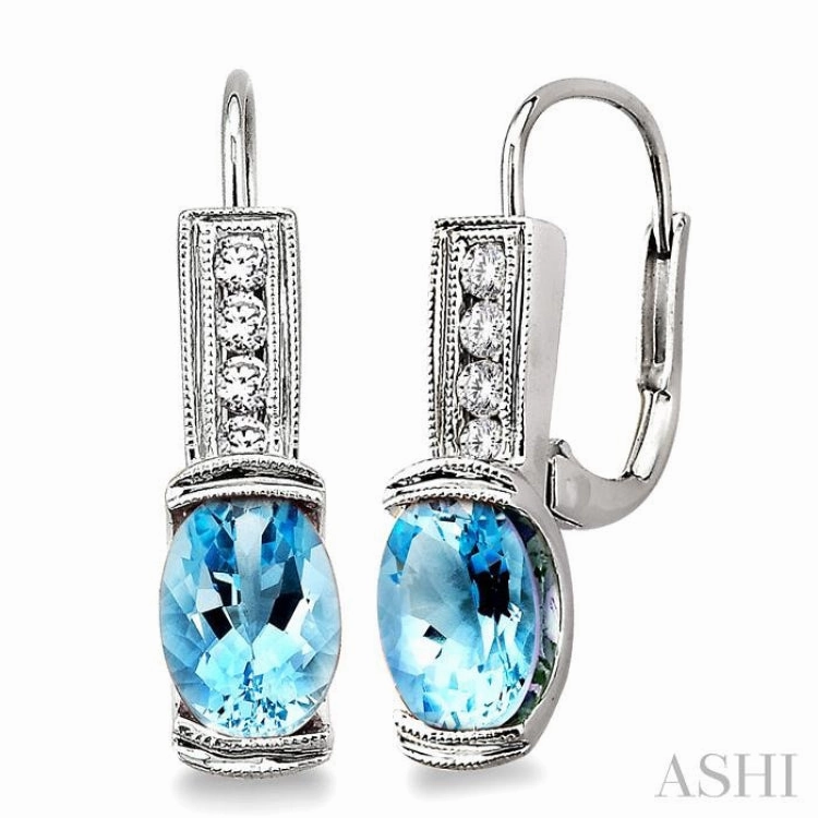 Contemporary Glow 7x5 MM Oval Shape Aquamarine and 1/6 ctw Round Cut Diamond Earrings in 14K White Gold