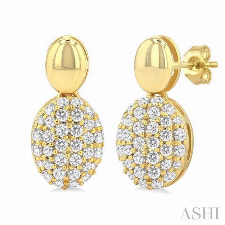 Distinctive Style Subtle Vibe 1/3 Ctw Oval Shape Mount Pave Set Round Cut Diamond Fashion Earring in 10K Yellow Gold