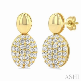 Distinctive Style Subtle Vibe 1/3 Ctw Oval Shape Mount Pave Set Round Cut Diamond Fashion Earring in 10K Yellow Gold