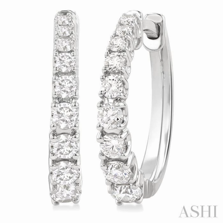 Premium Jewelry 3/4 Ctw Graduated Round Cut Diamond Fashion Hoop Earrings in 14K White Gold