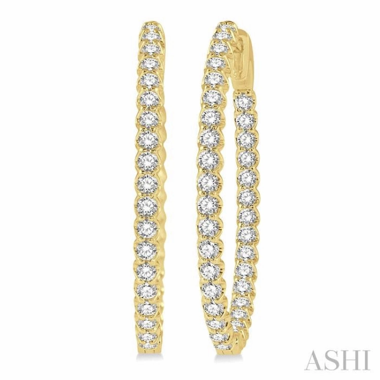 2 ctw Inside-Out Round Cut Diamond Oval Shape Hoop Earrings in 14K Yellow Gold Stylish Vibe Delicate Sparkle