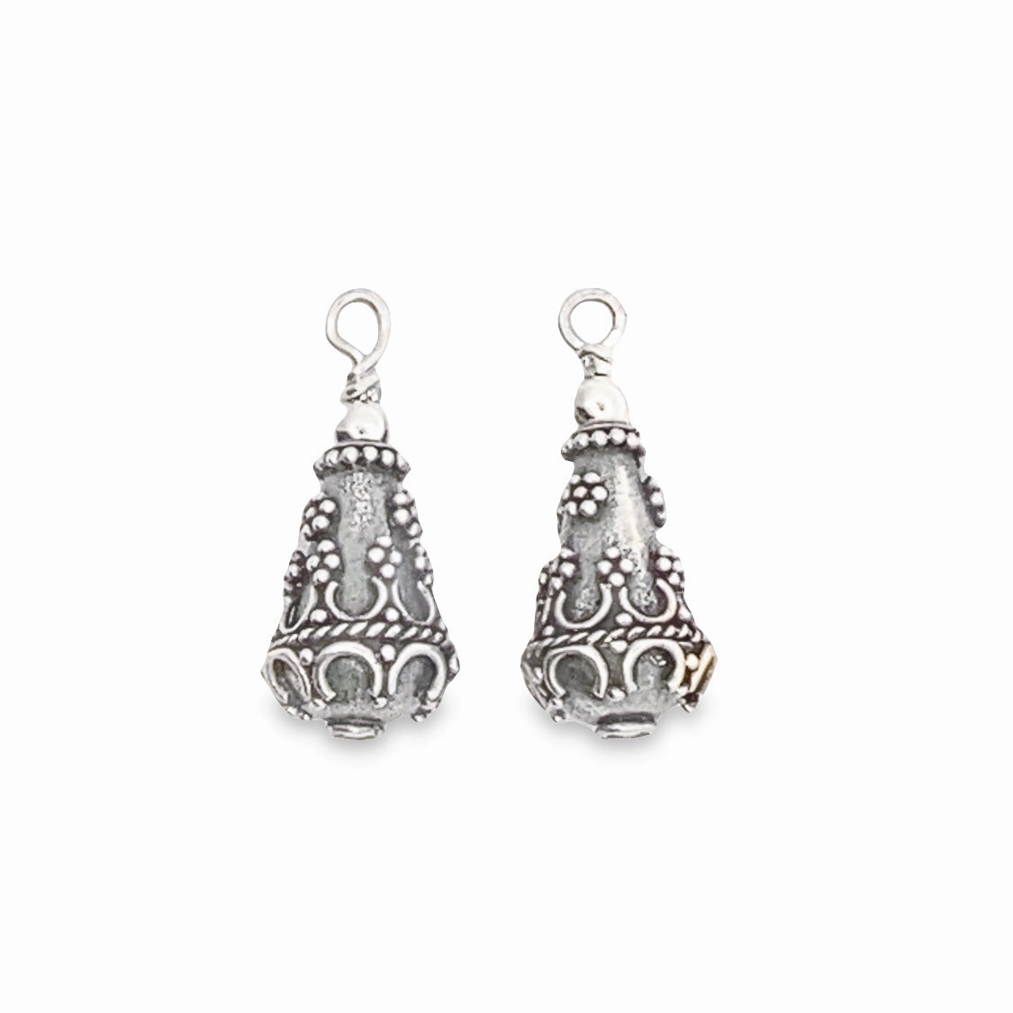 Sophisticated Shine Sterling Silver Elongated Bali Bead Earring Charms