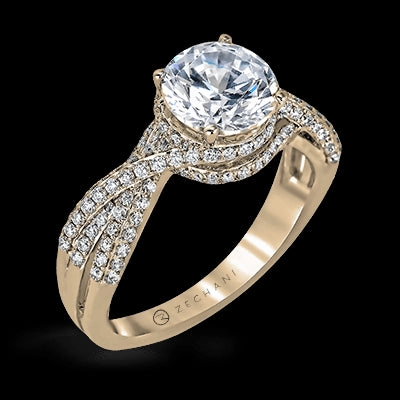 Contemporary Accent ZR1155 Engagement Ring in 14k Gold with Diamonds